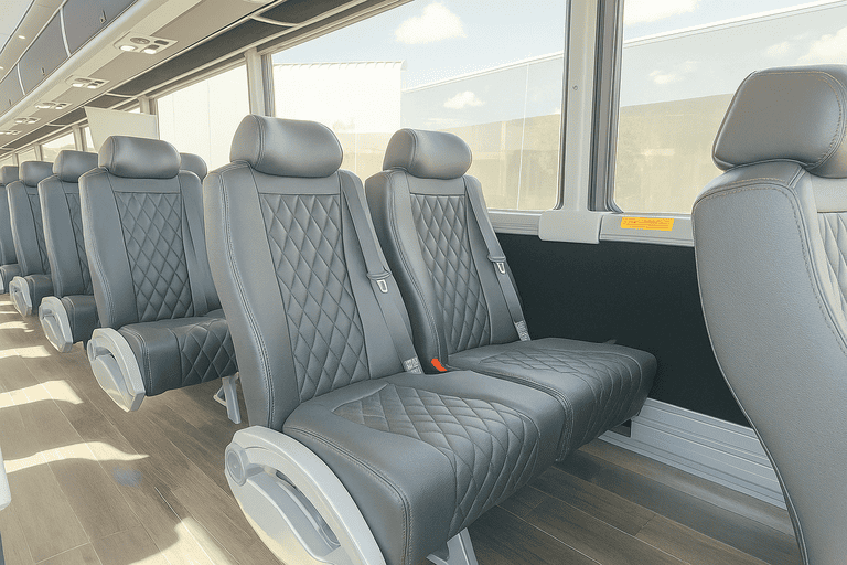 interior of League City Coach Bus Service charter bus